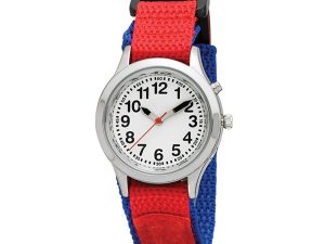 Ladies / Kids Talking Alarm Watch: Blue and Red Strap - Choice of Voice