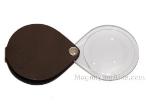 3.5X Eschenbach Leather Folding Teardrop Pocket Magnifier - 50 mm Brown