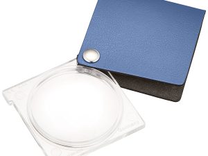 3.5X Eschenbach Leather Folding Square Pocket Magnifier - 50 mm Blue