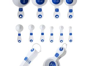 Set of 10 Piece Measuring Spoons and Measuring Cups (White & Blue)