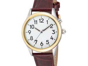 Men's Two Tone Talking Watch White Face: Leather Band - Choice of Voices Male & Female - Engish