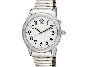 Men's Silver Tone Talking Watch White Face - Choice of Voices Male & Female - English