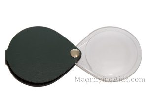 3.5X Eschenbach Leather Folding Teardrop Pocket Magnifier - 50 mm Pine Green