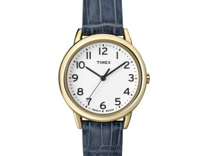 Timex Women's Indiglo Watch Gold with Date, Blue Leather Band