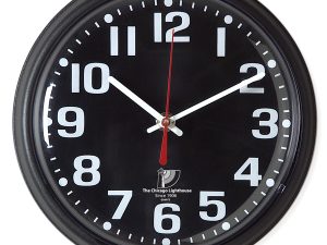 Chicago Lighthouse 9.25" Low Vision Quartz Wall Clock - Black Face with White Numbers