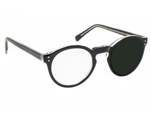2.5X / +10 Diopter Magnifying Reading Glasses: Right Eye Magnified - Black Frame