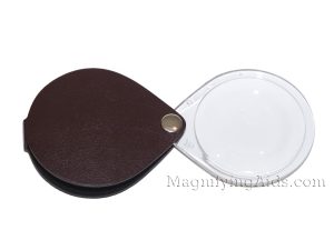 3.5X Eschenbach Leather Folding Teardrop Pocket Magnifier - 60 mm Burgundy Red