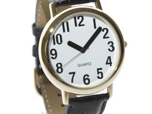 Unisex Low Vision Watch Gold Tone White Face - Leather Band